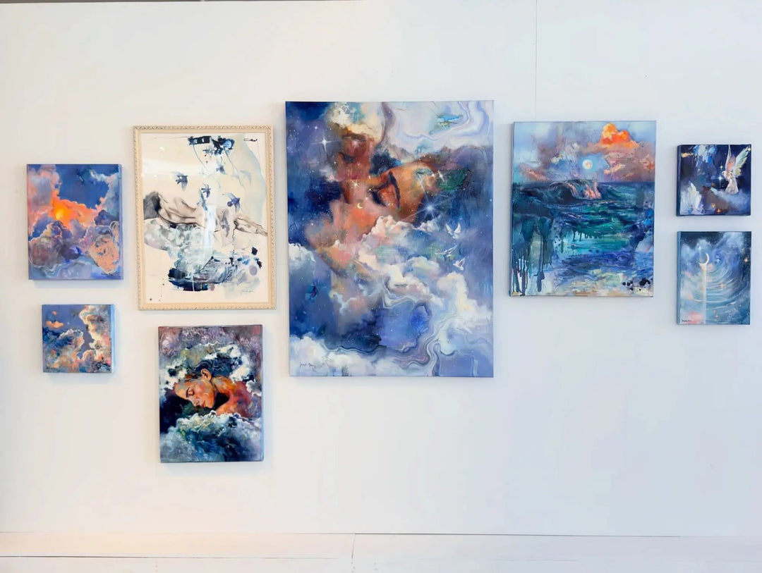 Heaven on Earth, nine paintings by Dimitra Milan hung together as one wall