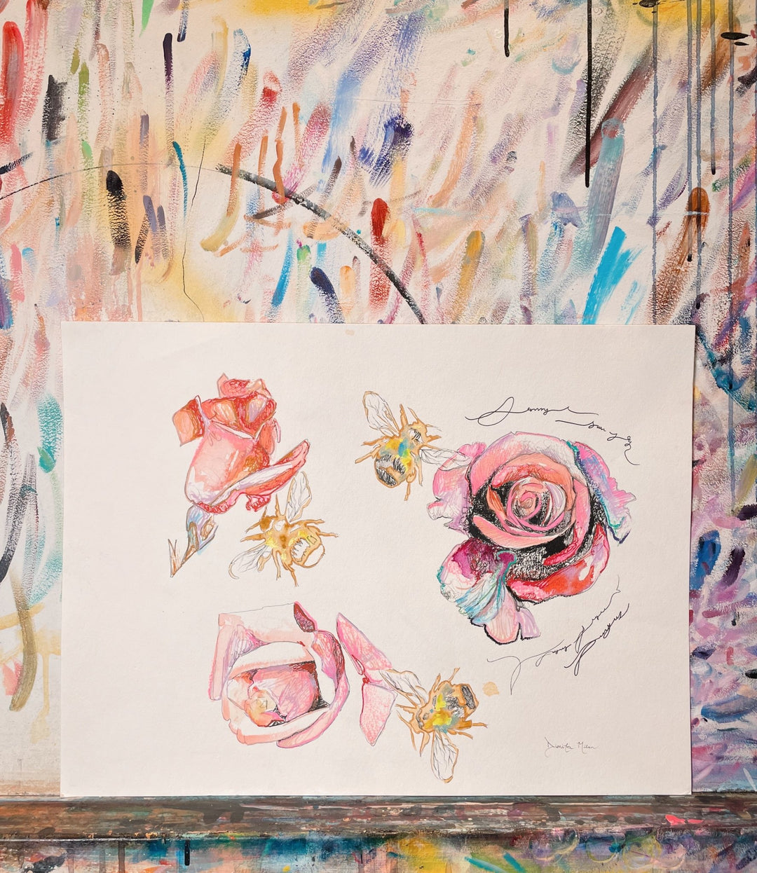 Roses & Bees Study - Dimitra Milan Art